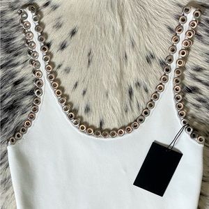 ALEXANDER WANG RIVET TRIMMED CROPPED TANK, SZ XS WHITE